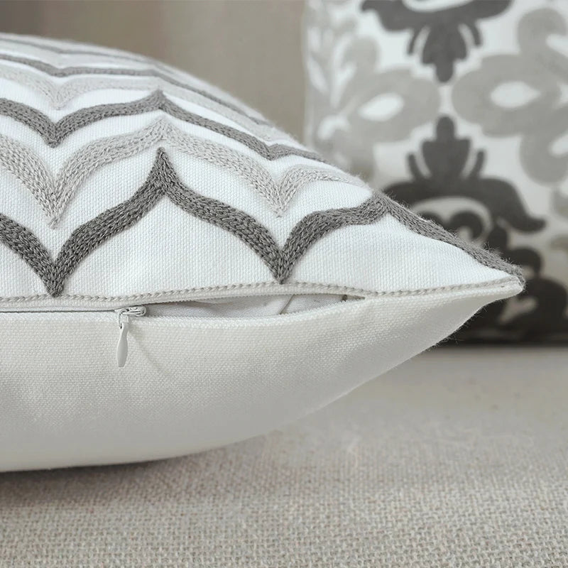 Cushion Cover Grey Cotton Embroidery Pillow
